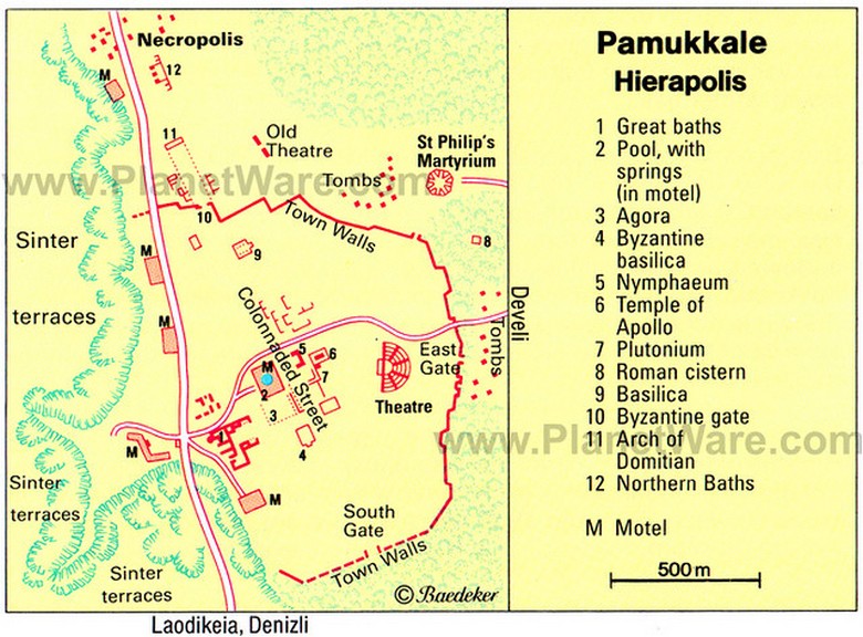 Bản đồ minh họa lộ trình kết hợp Pamukkale và thành cổ Hierapolis