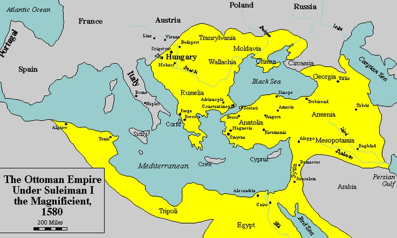Bản đồ minh họa quá trình mở rộng lãnh thổ ban đầu của Đế chế Ottoman