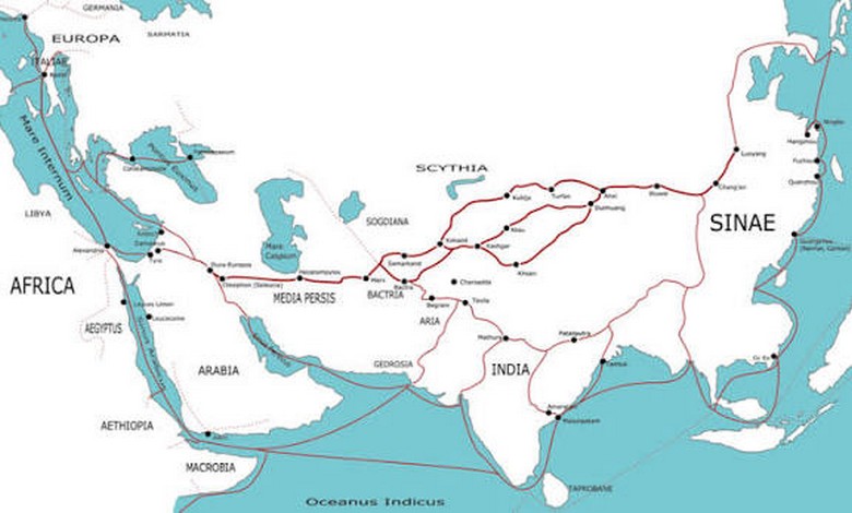 Bản đồ minh họa tuyến Con đường Tơ lụa chạy qua vùng Anatolia Thổ Nhĩ Kỳ