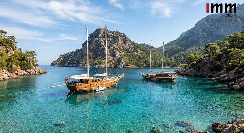 Thuyền buồm gulet Blue Cruise di chuyển dọc bờ biển Địa Trung Hải Thổ Nhĩ Kỳ