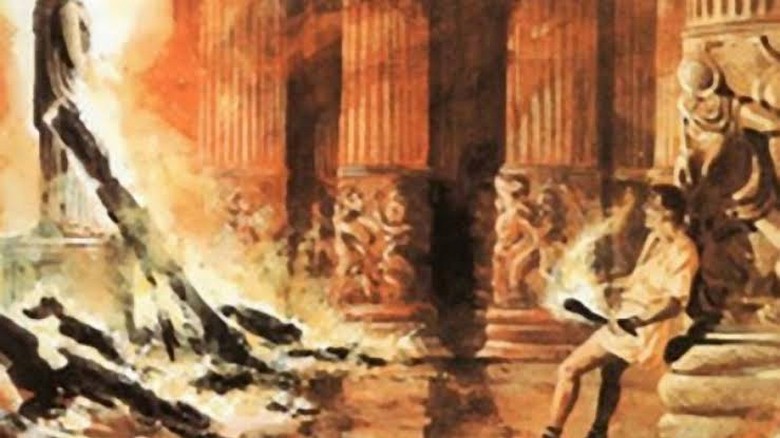 Tranh minh họa cảnh Herostratus phóng hỏa đền Artemis thời cổ đại